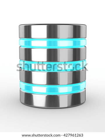 3d hard disk and database on white background