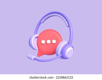 3d headphones with microphone and speech bubble in cartoon style. concept of technical support, call center or chatbot. illustration isolated on purple background. 3d rendering - Powered by Shutterstock