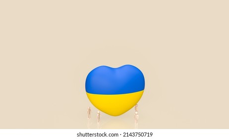 3d heart Pray and wood figure For Ukraine peace and Save Ukraine from Russia