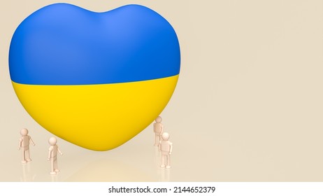 3d heart Pray and wood figure For Ukraine peace and Save Ukraine from Russia