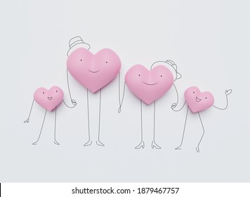 3D of hearts characters as symbols of love and family.  Happy Family Day.  Insurance, Health care  concept. - Powered by Shutterstock