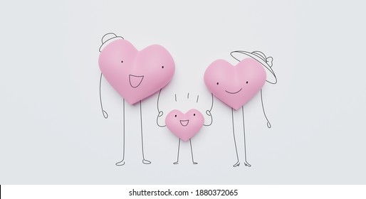 3D of hearts characters as symbols of love and family.  Happy Family Day.  Insurance concept. - Powered by Shutterstock