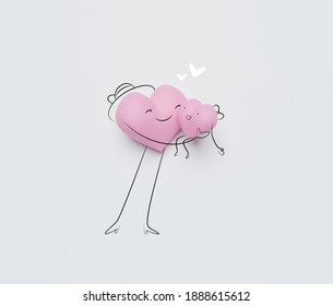 3D of hearts characters as symbols of love and family.  Happy Mother's Day.  Insurance, Health care concept. - Powered by Shutterstock