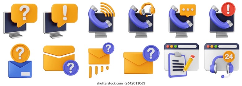 3d helpdesk website mail pc support service center call service icon set bundle illustration