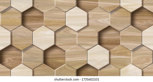 3D Hexagon Made Of Wood Decor. Material Wood Oak. High Quality Seamless Realistic Texture.