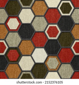 3D hexagon pattern with fabric seamless texture, grunge texture, 3d illustration
