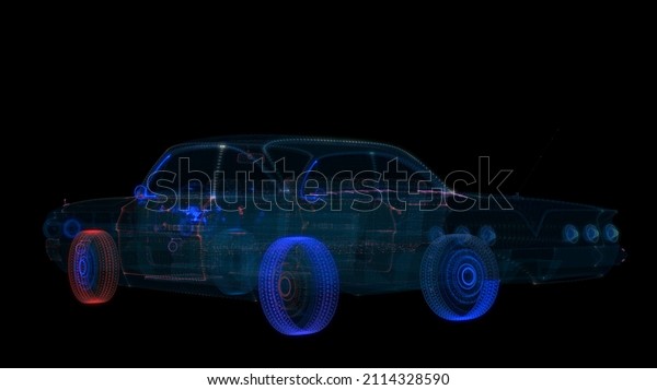 3d hologram of intelligent car of particles.\
3d illustration