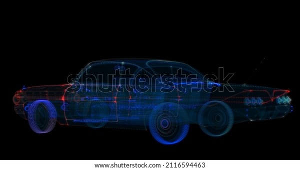 3d hologram of intelligent car of particles.\
3d illustration