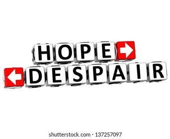 3D Hope Despair Button Click Here Block Text over white background