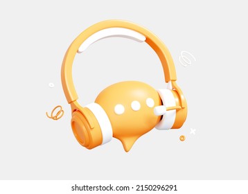 3D Hotline support service with headphones. Call center concept. Online user consultation. Chatbot for help and consumer question. Cartoon creative design isolated on white background. 3D Rendering - Powered by Shutterstock