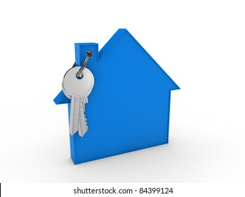 3d House Key Blue Home Estate Security