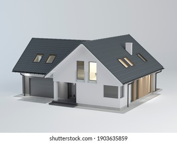 3D House model on white background, 3d illustration