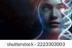3D human and DNA model interconnection, post human concept, gene editing and human augmentation, bio hacking concept 
 3d rendering