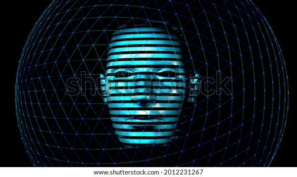 3D Human Head made of digital data. 4k Future\
recognition technology\
image