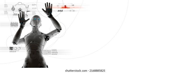 3D Humanoid AI Robot Metaverse Cyberspace Digital World Background, Revolution Of AI Artificial Intelligence Automated Digital Technology Industry 4.0 Concept