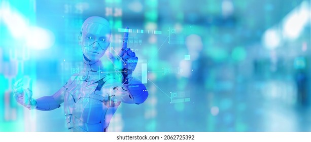 3D Humanoid Robot Machine, Abstract Machine Learning Digital Technology Smart Automation Futuristic Computer AI Artificial Intelligence