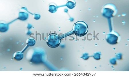 3D hydrogen molecule structure in soft glowing light, representing hydration science, skincare innovation, and advanced beauty research.