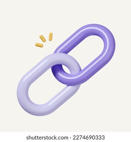 3d Hyperlink icon. single chain link. link status interface. icon isolated on white background. 3d rendering illustration. Clipping path..