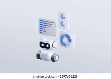 3D Icon of Ai Artificial intelligence in Finance Fintech. Digital banking and financial technology concept. Trading charts and graphs with robot isolated on white background