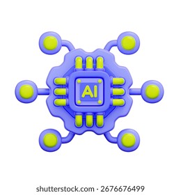 3D icon of an AI chip processing network data For machine learning model, artificial intelligence, data processing, neural network.