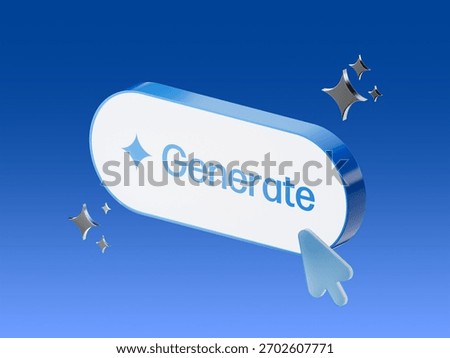 3D icon of an AI generation button with sparkles and a cursor click, symbolizing automated content creation, instant generation tools, and smart AI workflows.