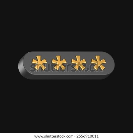 3d icon of a black password input box with gold stars inside	