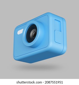 3d icon Blue Action Camera, 3D render, 3D illustration
