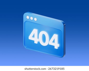 3D icon of a browser window with the number 404, symbolizing error page, website not found, and online issue.
