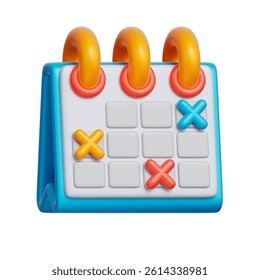 3D icon of a calendar with task marks, representing scheduling, event planning, and time coordination.