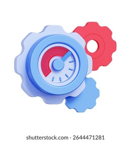 3D icon of a clock or timer with gears, For time configuration, system settings, operational efficiency, process optimization, and custom time management.