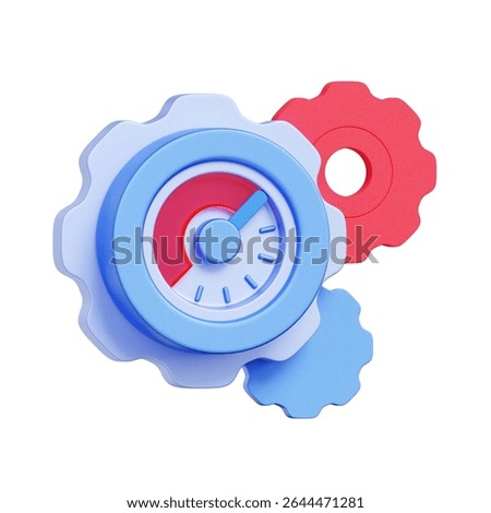 3D icon of a clock or timer with gears, For time configuration, system settings, operational efficiency, process optimization, and custom time management.