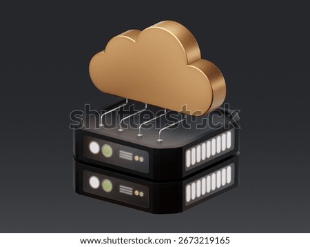 3D icon of a cloud connected to stacked servers, symbolizing cloud computing, online hosting, and data storage solutions.