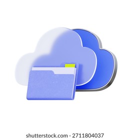 3D icon of a cloud with a folder inside For cloud storage, data synchronization, file hosting service, and digital backup.