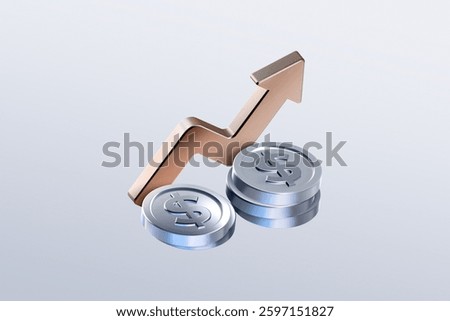 3d icon of coins stack with arrow. simple Financial growth and banking concept on white background. 