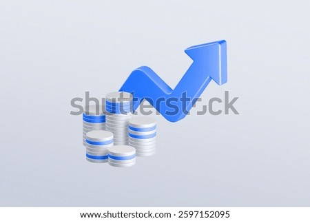 3d icon of coins stack with arrow. simple Financial growth and banking concept on white background. 