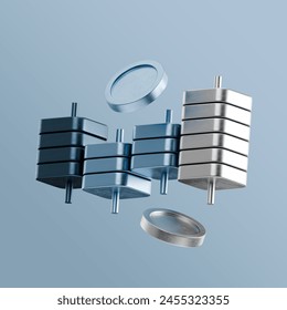 The 3D icon combines Japanese candle, rocket, and trading symbols, representing success, innovation, and financial growth. It features a realistic metal texture design. 3D Illustration