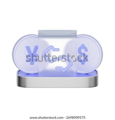 3D icon of a currency exchange interface showing Yen to Dollar conversion For currency exchange rates, foreign exchange market data, converting money online, and forex trading platforms.