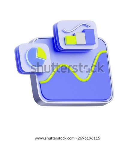 3D icon of a data analytics dashboard with multiple charts For business intelligence reporting, KPI monitoring, performance tracking, and data visualization.