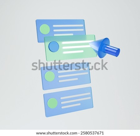 A 3d icon of data analytics featuring blue arrow  with clipping path on a grey background.