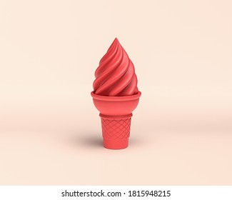 3d icon dessert, monochrome solid red color on light background, Miniature plastic style sweets, 3d Rendering, unhealthy