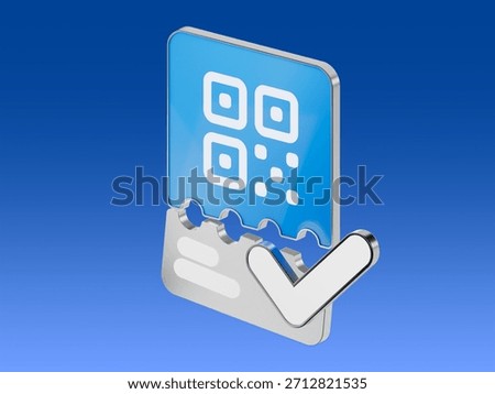 3D icon of digital QR code ticket with checkmark representing valid entry pass.