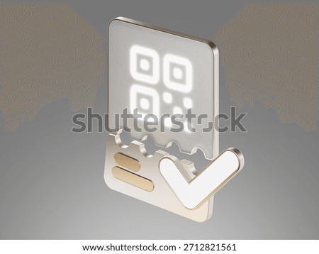 3D icon of digital QR code ticket with checkmark representing valid entry pass.