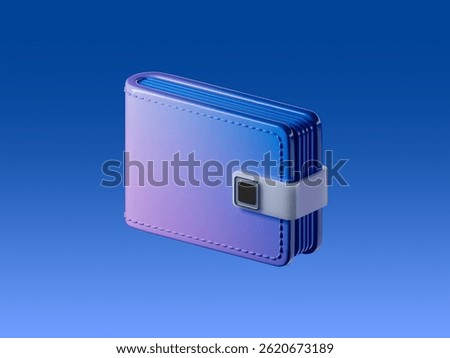 3D icon of a digital wallet with a gradient blue and violet design, representing online payments, finance, and cryptocurrency storage.