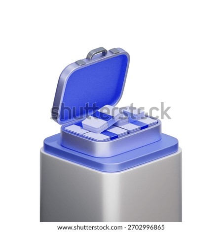 3D icon display of an open briefcase with fund bundles For managing business expense funds, corporate capital storage, secure financial holdings, and company assets.