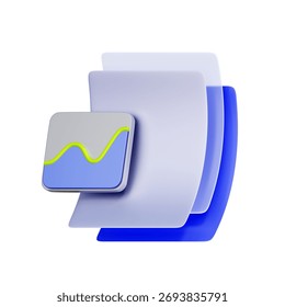 3D icon of documents with a graph icon For financial reports, account statements, data analysis, and tracking financial performance.