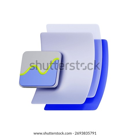 3D icon of documents with a graph icon For financial reports, account statements, data analysis, and tracking financial performance.