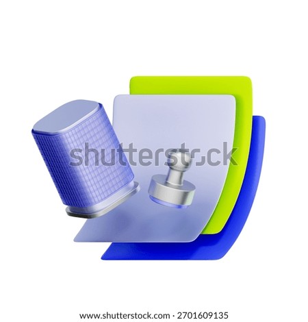 3D icon of documents with a stamp and building facade For company registration process, obtaining business certification, legal entity formation, and official incorporation.