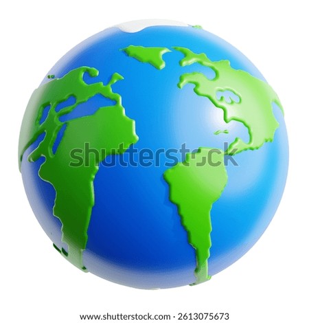 3D icon of Earth representing Earth Day theme, designed with a vibrant green and blue color surrounded by eco-friendly elements. The icon embodies the spirit of environmental awareness.