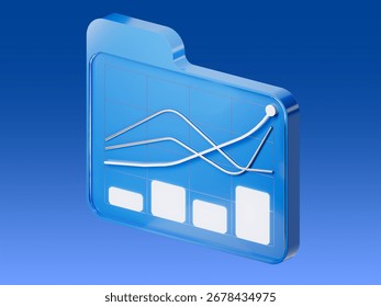 3D icon of a folder with graphs and charts inside, symbolizing data analysis, statistics, and business reports.