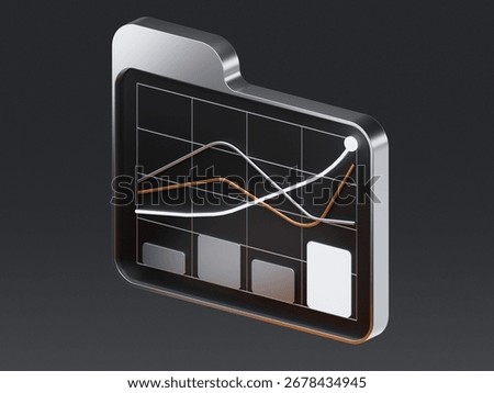 3D icon of a folder with graphs and charts inside, symbolizing data analysis, statistics, and business reports.